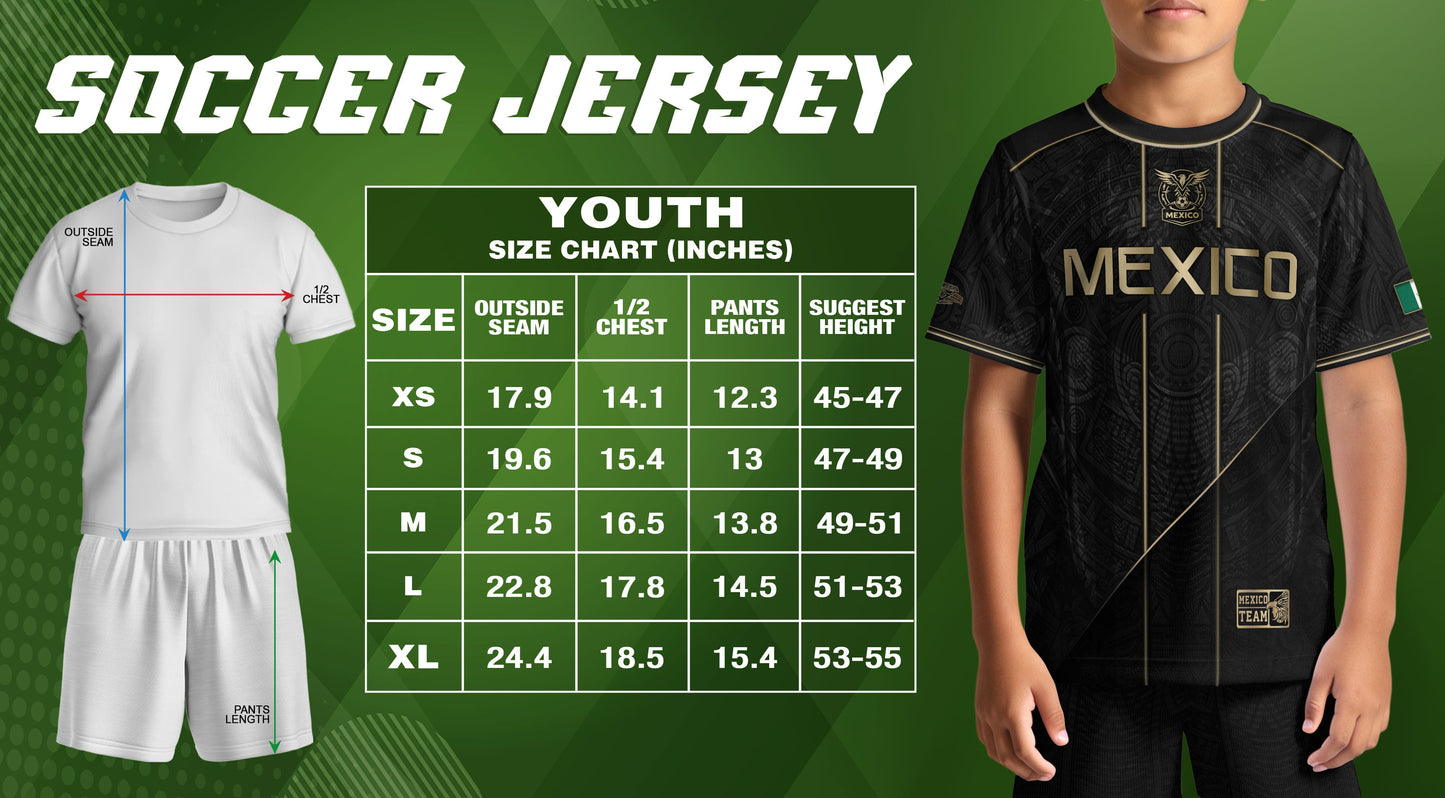 Mexico Youth Football Kit Black Gold Aztec Design Kids Soccer Uniform Elite Sportswear Top