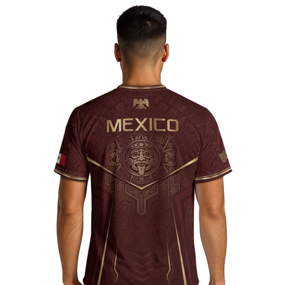 Mexico Soccer Jersey Men Maroon Aztec Pattern Football Shirt Classic Fan Wear