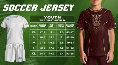 Retro Football Fan Apparel for Youth Mexico Soccer Jersey with Maroon Gold Eagle Design