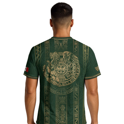 Mexico Soccer Jersey Men Green Gold Aztec Sun Stone Mexican Football Shirt