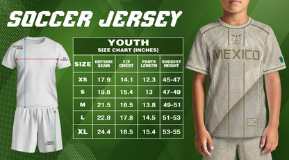 White Mexico Soccer Jersey Youth Gold Eagle Football Shirt Vintage Style Wear