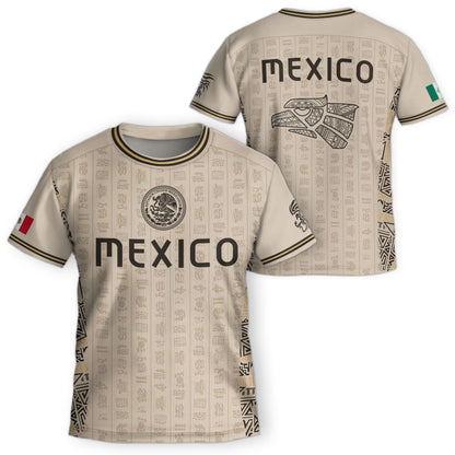 Mexico Kids Soccer Jersey Vintage Mayan Pattern Cream Toddler Sportswear Shirt