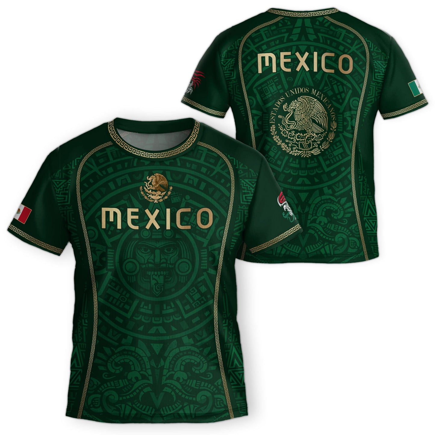 Mexico Kids Soccer Jersey Green Aztec Calendar Gold Youth Football Shirt Toddler Kit