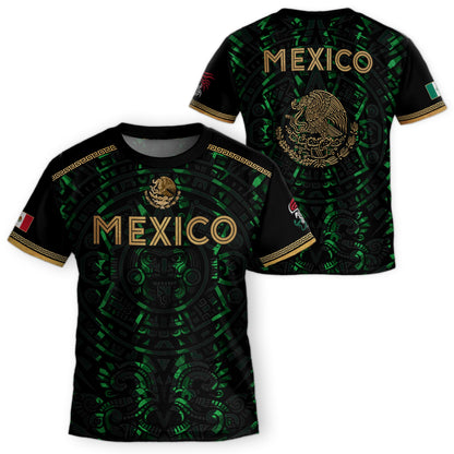 Mexico Kids Soccer Jersey Black Green Aztec Calendar Gold Youth Football Shirt