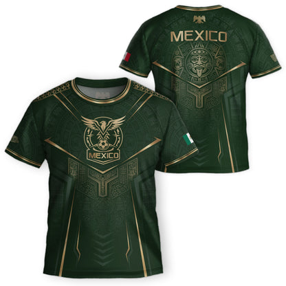 Mexico Soccer Jersey Youth Green Gold Eagle Shield Warrior Culture Print Football Shirt