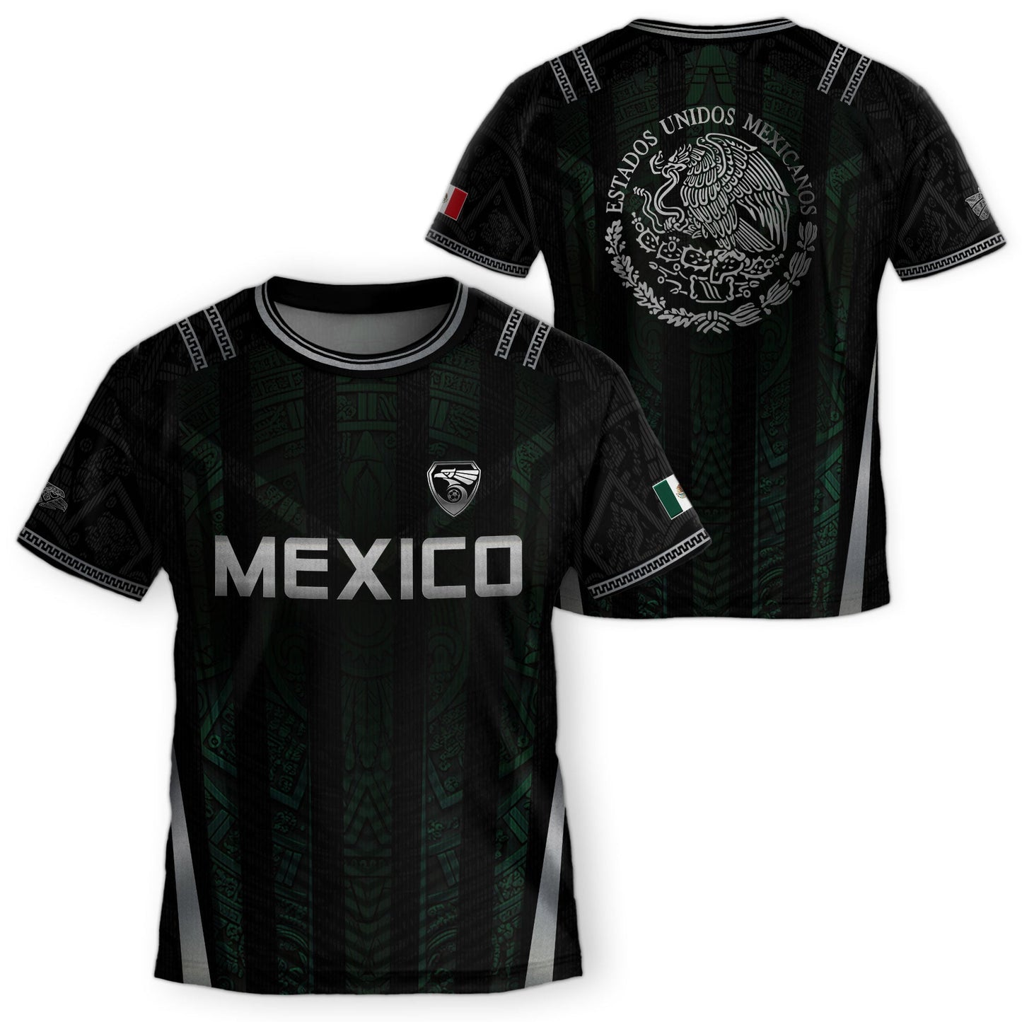 Mexico Soccer Jersey Black Green National Coat of Arms Heritage Football Shirt Set