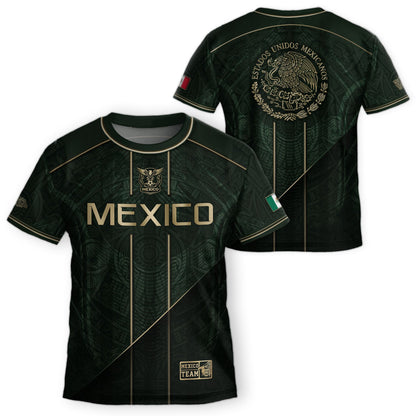 Youth Mexico Soccer Jersey Black Gold National Coat of Arms Heritage Football Shirt Set