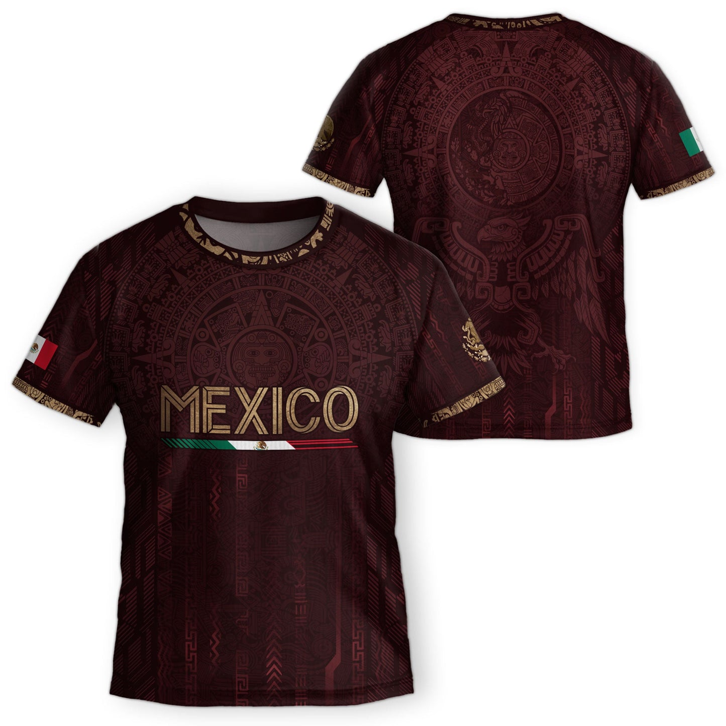 Mexico Soccer Jersey Kid Youth Aztec Calendar Maroon Football Shirt