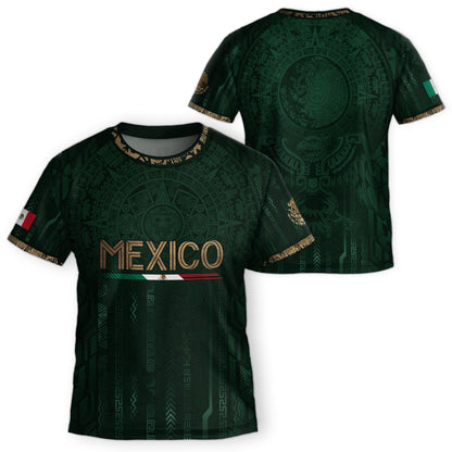 Mexico Soccer Jersey Kid Youth Aztec Calendar Green Football Shirt Tee Gift