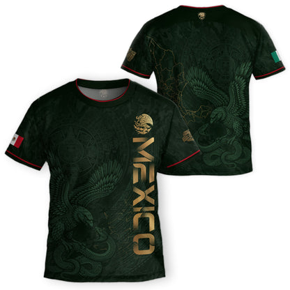 Mexico Kids Soccer Jersey Youth Green Gold Aztec Eagle Heritage Football Graphic Shirt