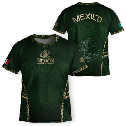 Mexico Kids Soccer Jersey Youth Green Gold Aztec Calendar Eagle Heritage Football Shirt