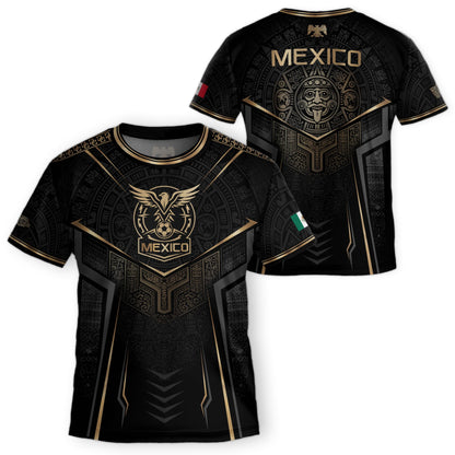 Mexico Youth Soccer Jersey Set Aztec Graphic Kids Football Uniform Black Gold Sportswear
