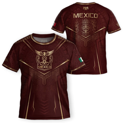 Retro Football Fan Apparel for Youth Mexico Soccer Jersey with Maroon Gold Eagle Design