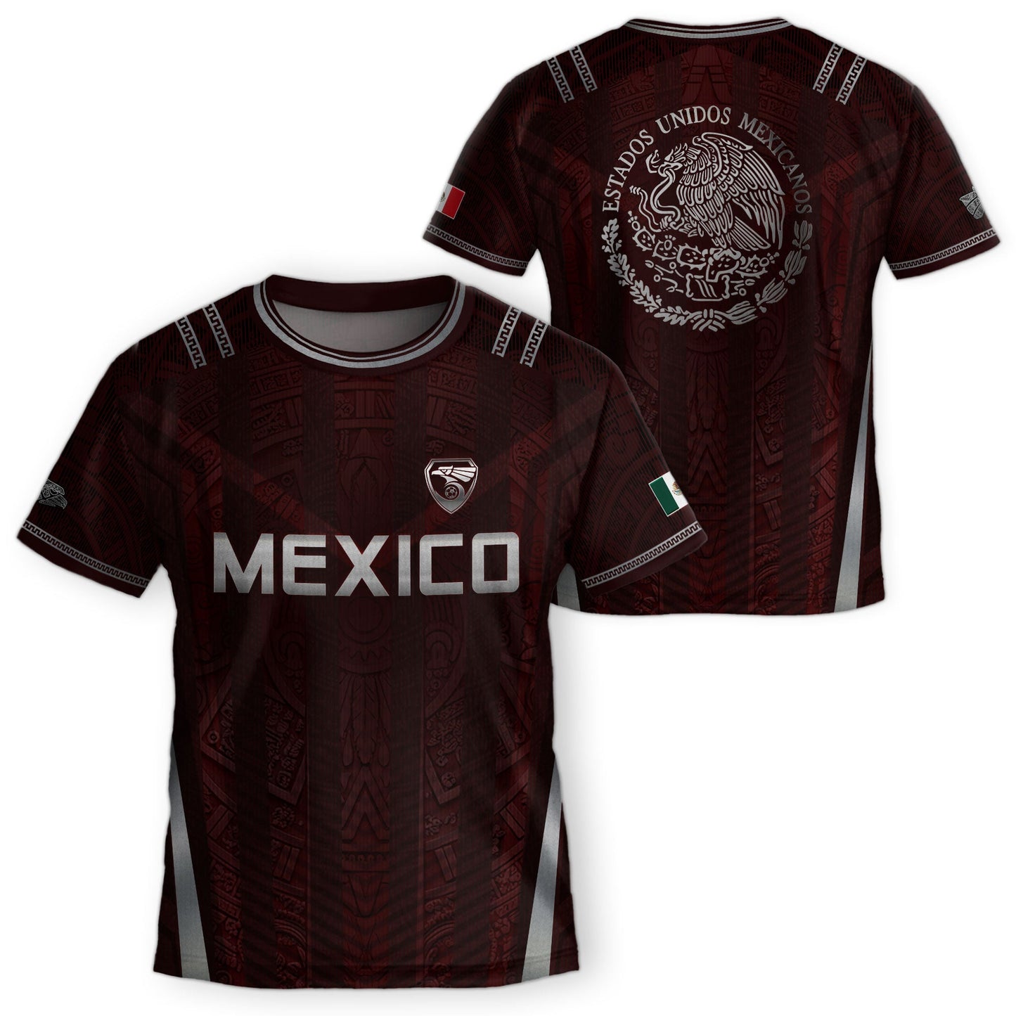 Heritage Inspired Mexico Soccer Jersey, Maroon Silver Eagle Football Shirt for Youth