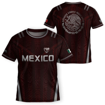 Heritage Inspired Mexico Soccer Jersey, Maroon Silver Eagle Football Shirt for Youth