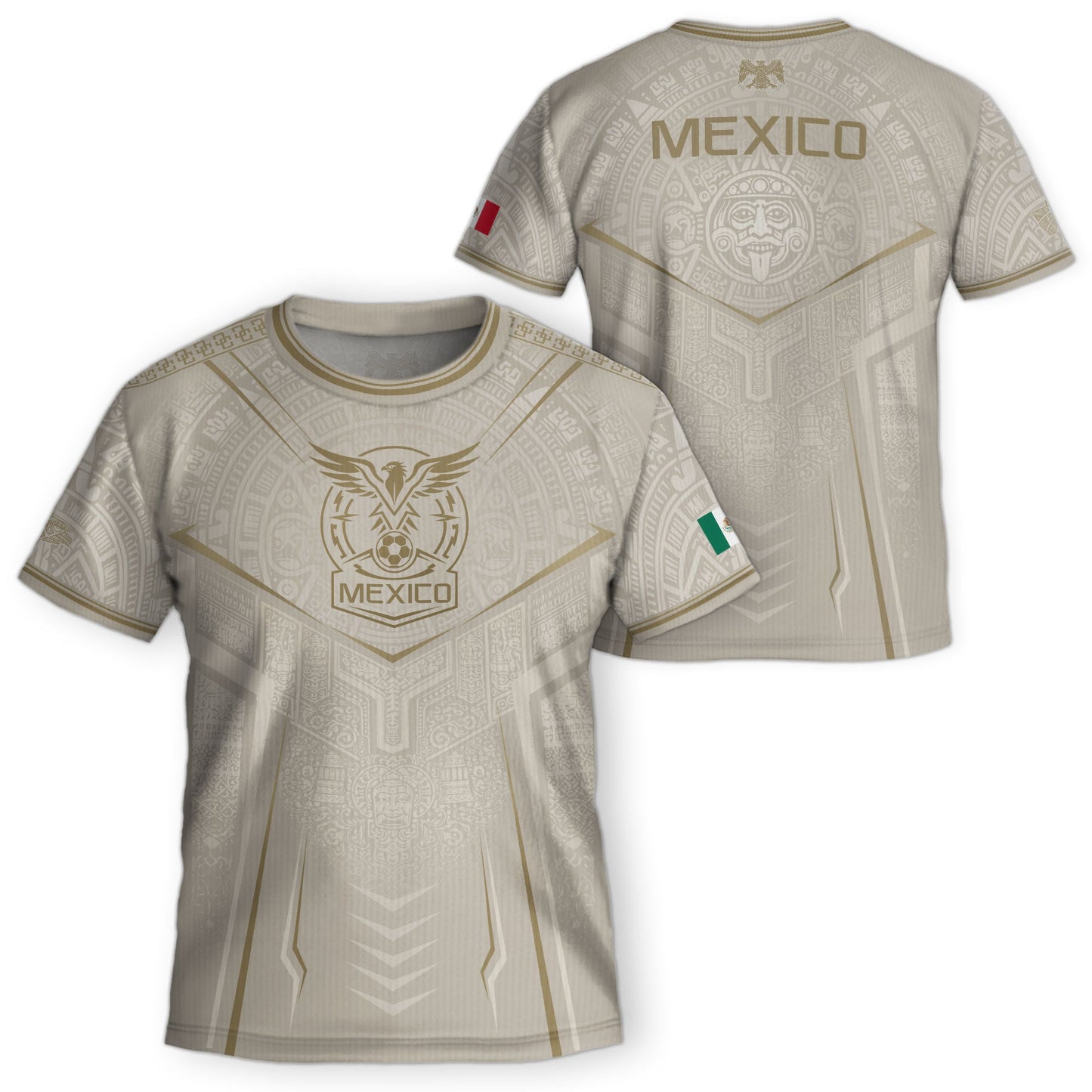 Mexico Soccer Jersey Youth White Gold Aztec Football Shirt Heritage Fan Apparel