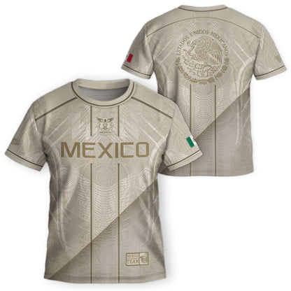 White Mexico Soccer Jersey Youth Gold Eagle Football Shirt Vintage Style Wear