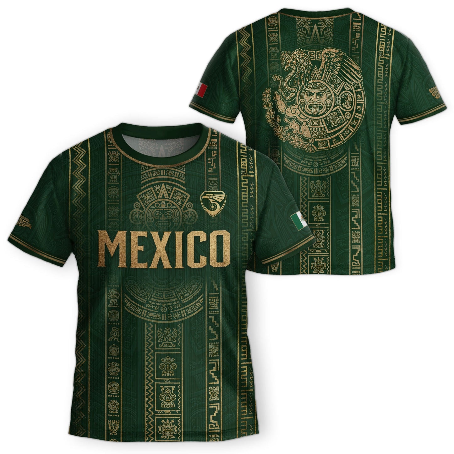 Mexico Soccer Jersey Youth Green Gold Tribal Football Shirt Premium Fan Apparel