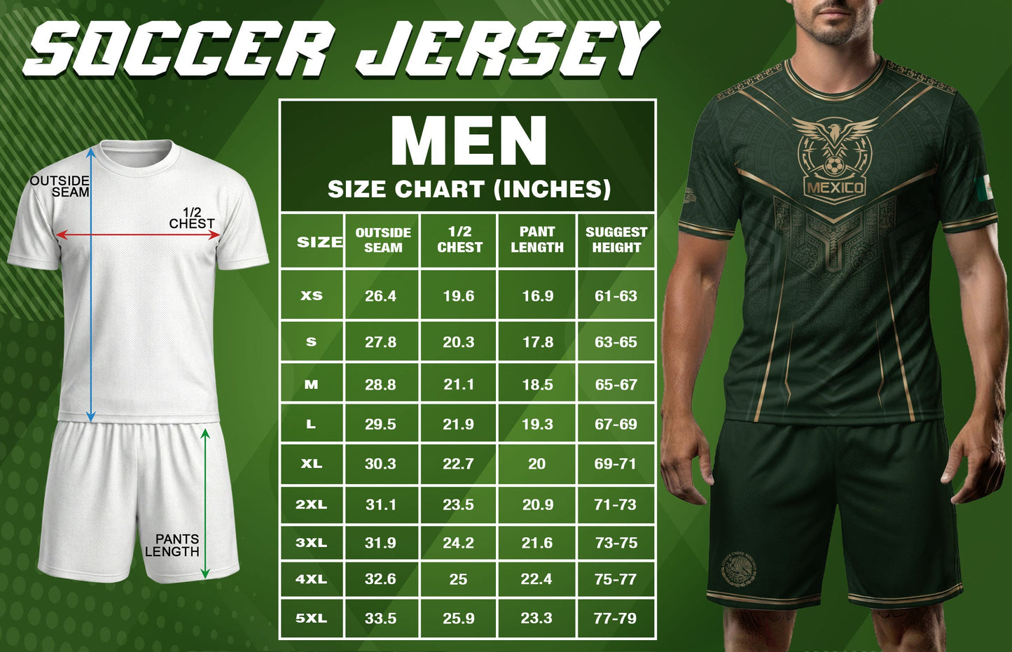 Mexico Soccer Jersey Men Aztec Warrior Green Gold Football Shirt Fan Edition Tee