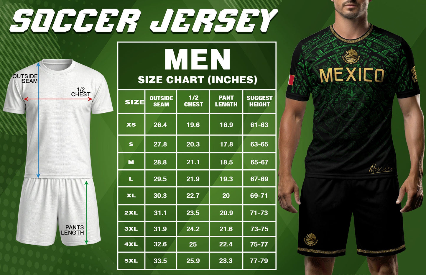 Mexico Soccer Jersey Green Black Aztec Sun Stone - Mexico Fan Heritage Style Shirt