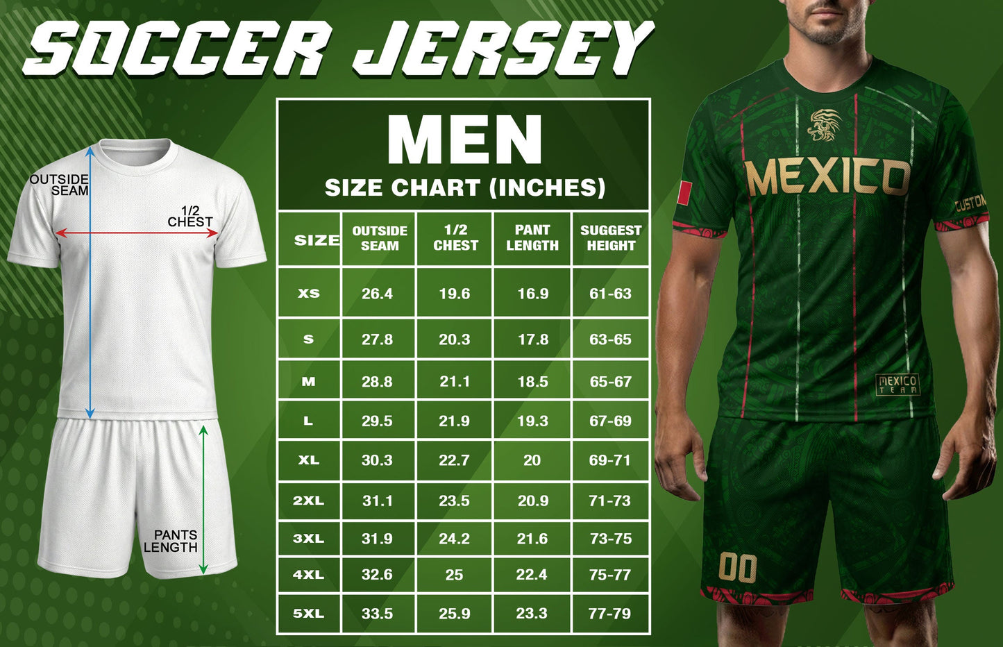 Custom Mexico Soccer Jersey – Green Aztec Pattern Striped Football Shirt with Custom Name Number