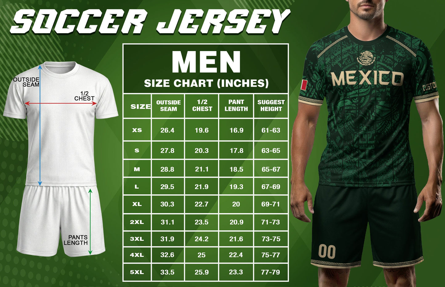Custom Mexico Soccer Jersey Aztec Calendar Green Heritage Personalized Football Shirt