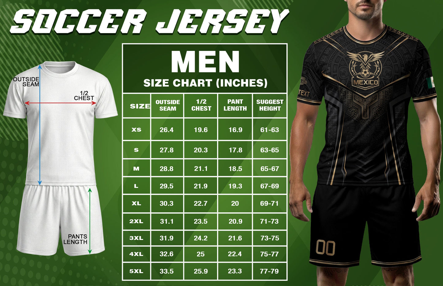Black Mexico Custom Soccer Jersey Team Apparel Aztec Sun Warrior Football Top