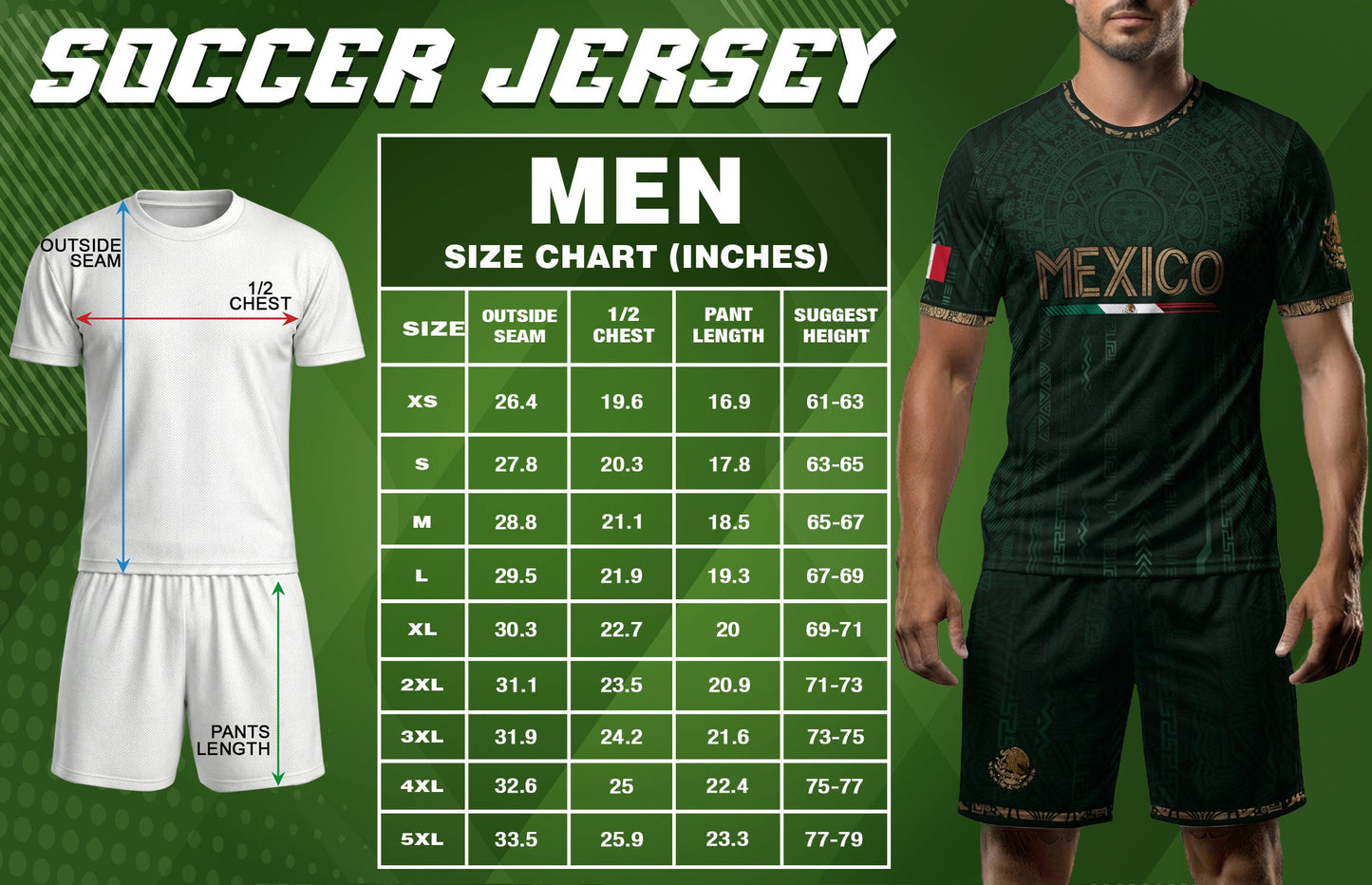 Mexico Soccer Jersey Green Gold Aztec Calendar Mexican Football Shirt Tee