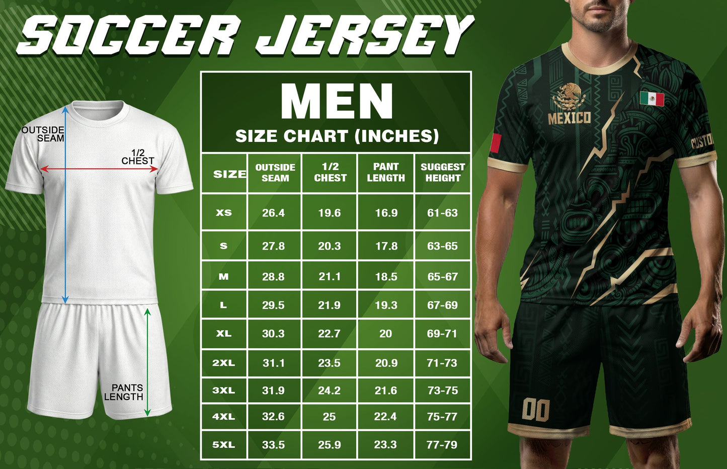 Custom Mexico Aztec Eagle Jersey Green Gold Mexican Pride Heritage Football Soccer Shirt