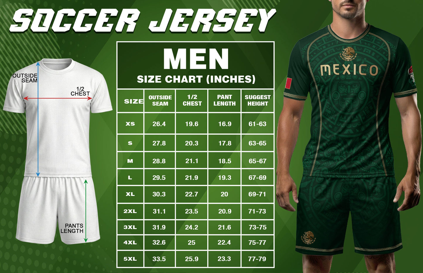 Green Mexico Soccer Jersey Aztec Sun Calendar Mexican Football Shirt for Fans