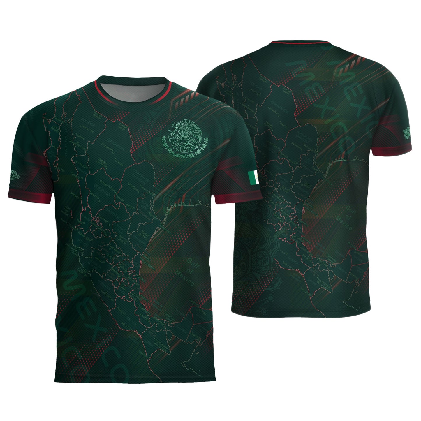 Mexico Heritage Orgullo Mexicano Green Red Detailed Country Map Aztec Soccer Jersey