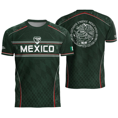 Mexico Soccer Green White Aztec Pattern Football Design - Mexico Fan Heritage Style Shirt