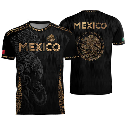 Mexico Soccer Jersey Black Gold Eagle Aztec Football Shirt Men Fan Edition