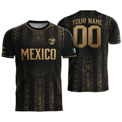 Mexico Soccer Jersey Personalized Name Number Black Aztec Glyph Black Football Kit