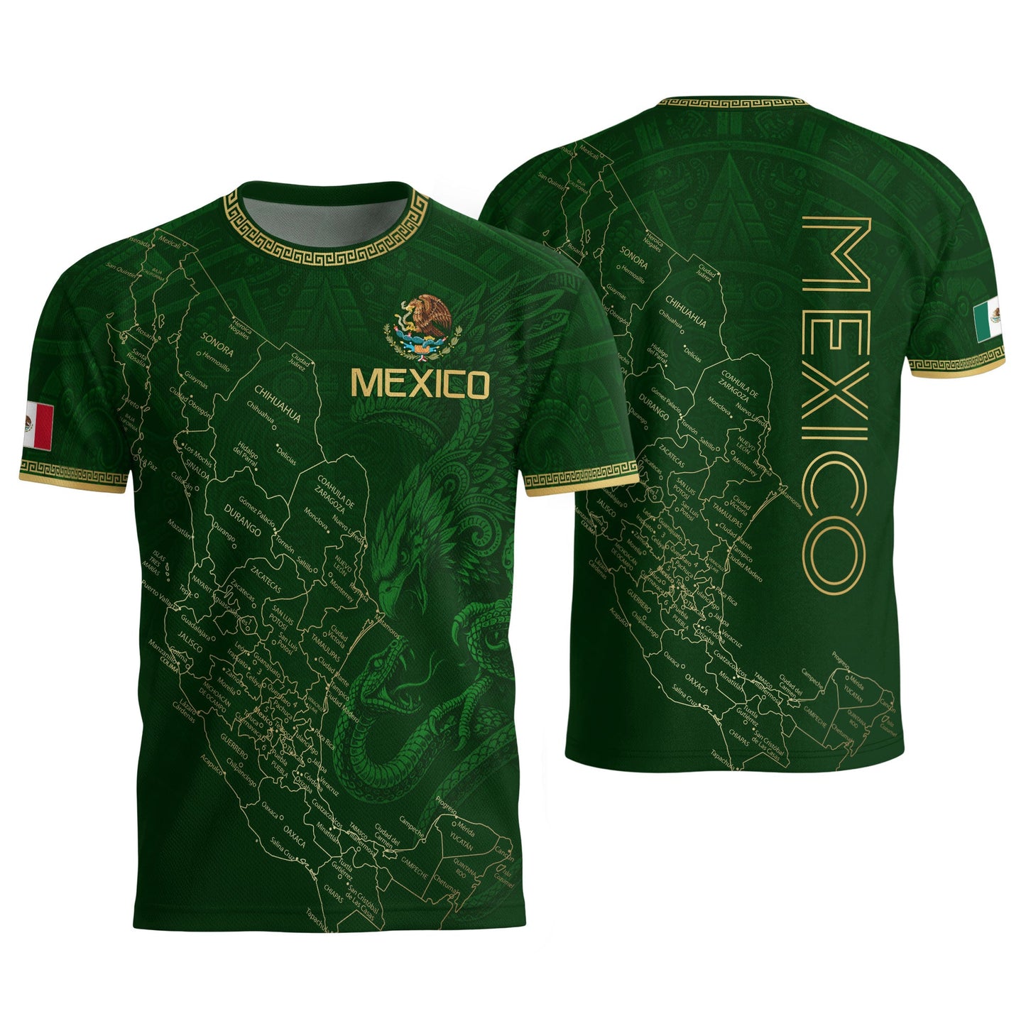 Men's Green Mexico Map Eagle & Snake Graphic T-Shirt – Mexico Country Outline Print Tee