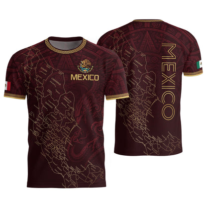 Men's Burgundy Mexico Map Eagle & Snake Graphic T-Shirt – Mexico Country Outline Print Tee