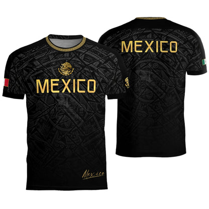 Mexico Soccer Jersey Black Gold Aztec Pattern – Football Shirt for Men Fans