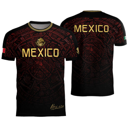 Mexico Football Jersey Maroon Gold Aztec Style – Breathable Shirt for Soccer Fans