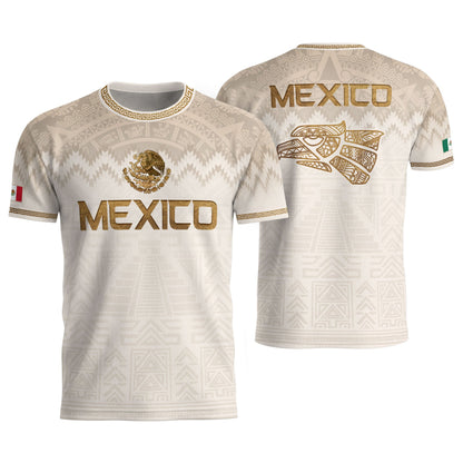 Men's Black Mexico Aztec Calendar Graphic T-Shirt – Gold Mexico Eagle Heritage Print Tee