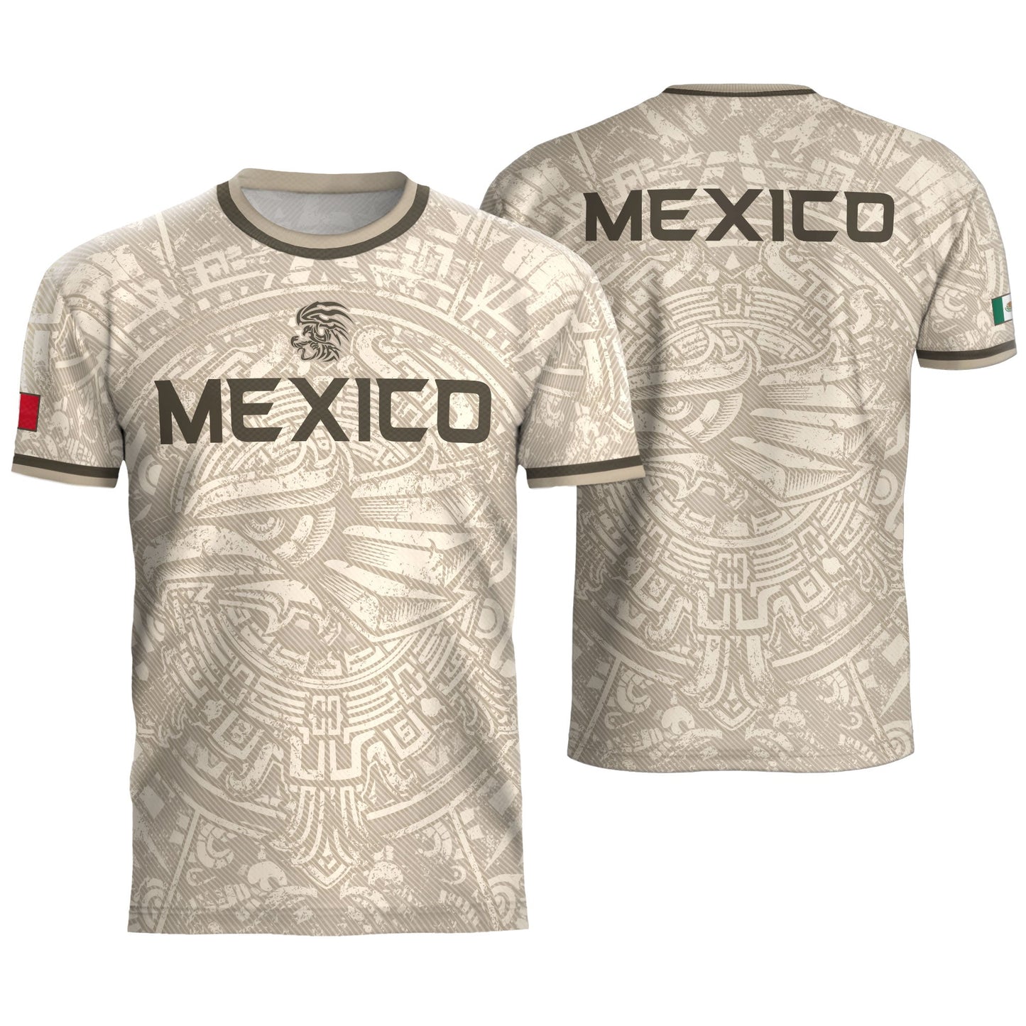 Mexico Soccer Jersey Beige Aztec Eagle - Modern Heritage Football Fan Tee