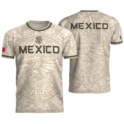Mexico Soccer Jersey Beige Aztec Eagle - Modern Heritage Football Fan Tee