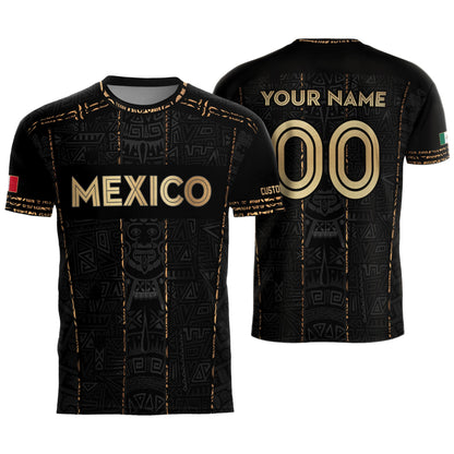 Mexico Soccer Jersey Custom Name - Aztec Heritage Black & Gold Tribal Football Shirt