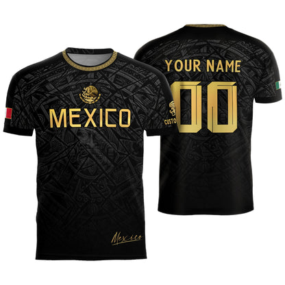 Custom Mexico Soccer Jersey – Black Aztec Heritage Pattern Personalized Football Shirt