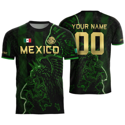 Custom Mexico Soccer Jersey – Black Green Aztec Serpent Lightning Football Shirt