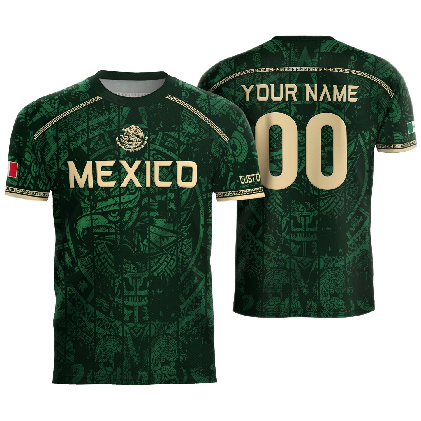 Custom Mexico Soccer Jersey Aztec Calendar Green Heritage Personalized Football Shirt