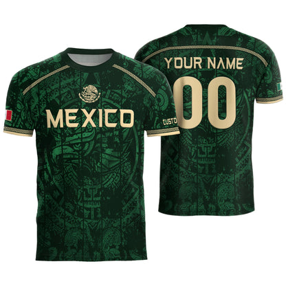 Custom Mexico Soccer Jersey Aztec Calendar Green Heritage Personalized Football Shirt