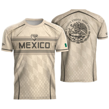 Mexico Soccer Jersey - Beige Vintage Aztec Pattern Heritage Graphic Football Shirt