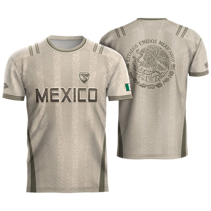 Mexico Soccer Jersey - Beige Vintage Aztec Pattern Heritage Football Shirt