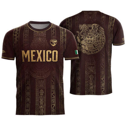 Mexico Soccer Jersey - Maroon & Gold Aztec Sun Stone Heritage Football Shirt