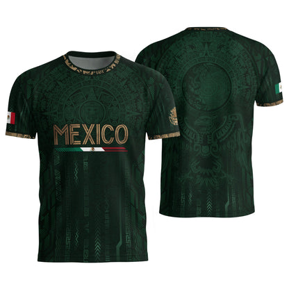 Mexico Soccer Jersey Green Gold Aztec Calendar Mexican Football Shirt Tee